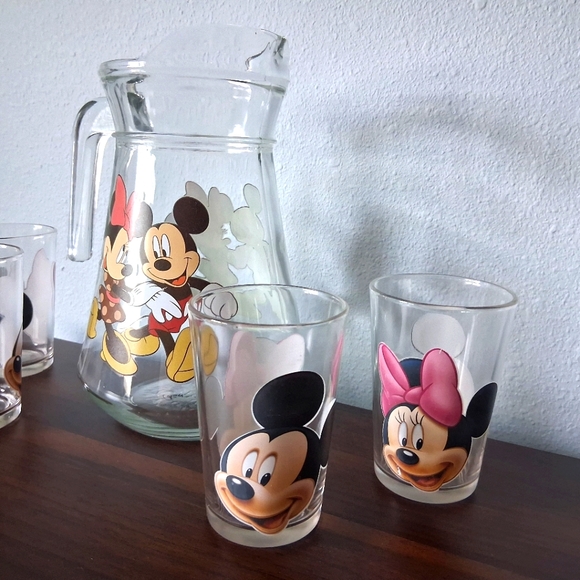 Disney Mickey Minnie Mouse Pitcher And Glasses Set Juice Water Drink Glass Kids - Picture 5 of 16